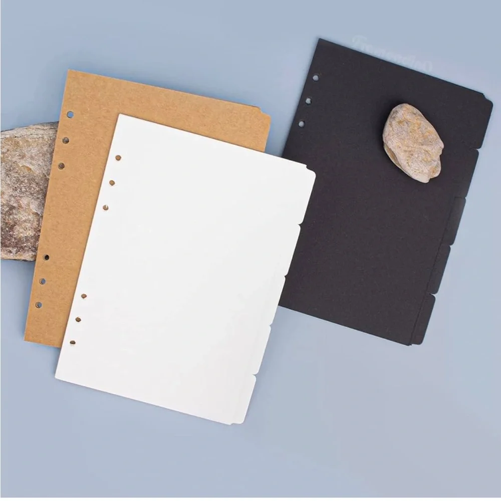 Framendino 3 Sets A5 Index Paper Binder Dividers 5 Sheets Set for 6 Holes Rings
